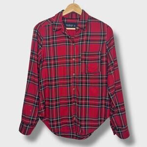 Abercrombie & Fitch Soft AF Flannel Shirt XS Red Plaid Button Down Cozy